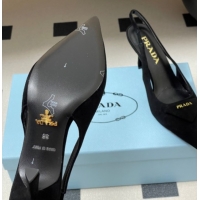 Good Quality Prada Suede Slingback Pumps 7.5cm Black 2025 1I901M 1027035