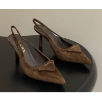 Duplicate Prada Suede Slingback Pumps 7.5cm Brown2 2025 1I901M 1027036