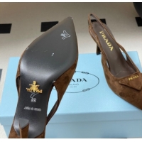 Duplicate Prada Suede Slingback Pumps 7.5cm Brown2 2025 1I901M 1027036