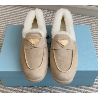 Good Looking Prada Suede and Shearling Loafers P112002 Beige 2025 (Women and Men)
