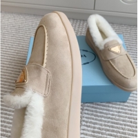 Good Looking Prada Suede and Shearling Loafers P112002 Beige 2025 (Women and Men)
