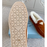 Sumptuous Prada Suede and Shearling Loafers P112004 Dark Brown 2025