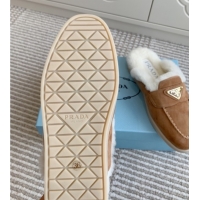 Sumptuous Prada Suede and Shearling Mules P112005 Light Brown 2025