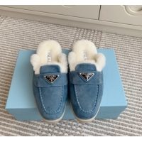 Stylish Prada Suede and Shearling Mules P112007 Blue 2025