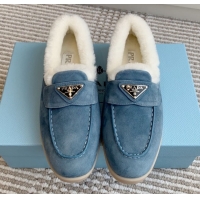 Good Product Prada Suede and Shearling Loafers P112008 Blue 2025