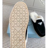 Perfect Prada Suede and Shearling Mules P112009 Black 2025