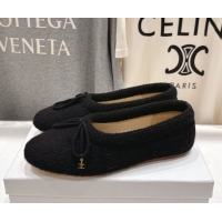 Good Quality Celine Abby Ballerinas Flat in Alpaca Wool Fabric with Bow Black 1024022