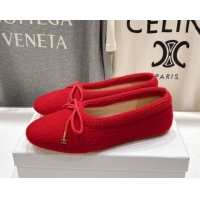 Stylish Celine Abby Ballerinas Flat in Alpaca Wool Fabric with Bow Red 1024024