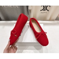 Stylish Celine Abby Ballerinas Flat in Alpaca Wool Fabric with Bow Red 1024024