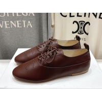 Best Product Celine Lise Perforated Triomphe Richelieu Laced-up Shoes in Calfskin Leather Dark Brown 1024025