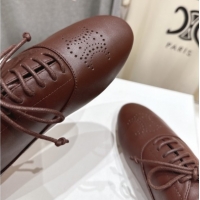 Best Product Celine Lise Perforated Triomphe Richelieu Laced-up Shoes in Calfskin Leather Dark Brown 1024025