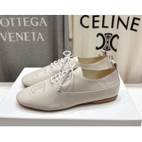 Purchase Celine Lise Perforated Triomphe Richelieu Laced-up Shoes in Calfskin Leather White 1024026
