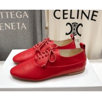 Grade Quality Celine Lise Perforated Triomphe Richelieu Laced-up Shoes in Calfskin Leather Red 1024027