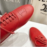 Grade Quality Celine Lise Perforated Triomphe Richelieu Laced-up Shoes in Calfskin Leather Red 1024027