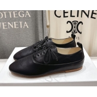 Best Grade Celine Lise Perforated Triomphe Richelieu Laced-up Shoes in Calfskin Leather Black 1024028
