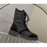 Best Price Celine Margaret Laced-up Ankle Boots in Nylon and Suede Black 1024029