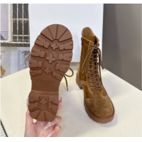 Sumptuous Celine Margaret Laced-up Ankle Boots in Nylon and Suede Brown 1024030