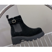 Good Quality Celine Triomphe Rangers Chelsea Platform Ankle Boots 5cm with Buckle in Suede Black 1024036