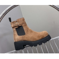 Classic Hot Celine Triomphe Rangers Chelsea Platform Ankle Boots 5cm with Buckle in Suede Brown 1024037