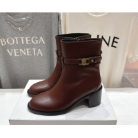 Top Grade Celine Garance Heel Ankle Boots 6.5cm in Calfskin Leather with Triomphe Logo Strap Oak Brown 1024040