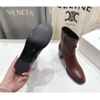 Top Grade Celine Garance Heel Ankle Boots 6.5cm in Calfskin Leather with Triomphe Logo Strap Oak Brown 1024040