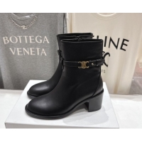 Good Product Celine Garance Heel Ankle Boots 6.5cm in Calfskin Leather with Triomphe Logo Strap Black 1024041