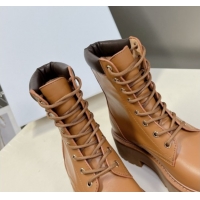 Charming Celine Laced-up Platform Ankle Boots 5cm in Calfskin Leather Brown 2025 CE102402 1024043