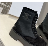 Trendy Design Celine Laced-up Platform Ankle Boots 5cm in Canvas and Calfskin Black 2025 CE102402 1024045