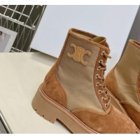 Sumptuous Celine Laced-up Platform Ankle Boots 5cm in Canvas and Calfskin Brown 2025 CE102402 1024046