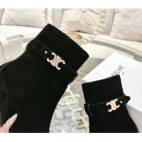 Shop Duplicate Celine Garance Heel Ankle Boots 6cm in Suede with Triomphe Logo Strap Black 1024051