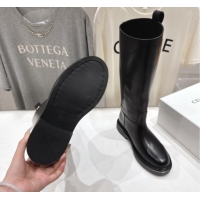 Cheap Price Celine Flat High Boots in Waxed Calfskin Leather with Triomphe Logo Strap Black 2025 CE102403 1024052