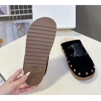 Best Product Celine Pitea Clog Flat Mules in Suede and Wool with Studs Black 1024054