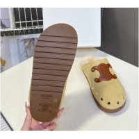 Low Price Celine Pitea Clog Flat Mules in Suede and Wool with Studs Yellow 1024056