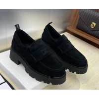 Good Quality Celine Triomphe Platform Loafers 5cm in Suede with Logo Strap Black 2025 CE102404 1024057