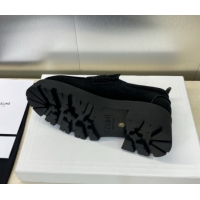 Good Quality Celine Triomphe Platform Loafers 5cm in Suede with Logo Strap Black 2025 CE102404 1024057