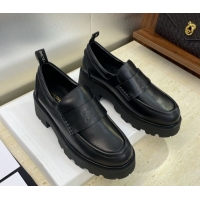 Big Discount Celine Triomphe Platform Loafers 5cm in Calfskin Leather with Logo Strap Black 2025 CE102404 1024059