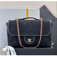 Promotional Chanel Wool Flap Bag with Top Handle AS5850 Black 2025