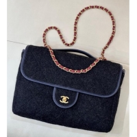 Promotional Chanel Wool Flap Bag with Top Handle AS5850 Black 2025