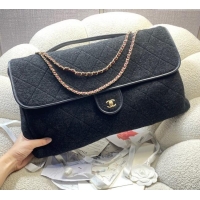 Top Grade Chanel Wool Maxi Flap Bag with Top Handle AS5852 Black 2025