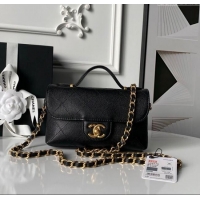 Top Quality Chanel Calfskin Leather Small Flap Bag with Top Handle AS5776 Black 2025