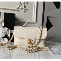 Inexpensive Chanel Calfskin Leather Small Flap Bag with Top Handle AS5776 White 2025