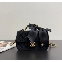 Top Quality Chanel Velvet Mini Flap Bag with Top Handle with Bow AS5875 Black 2025