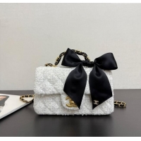 Grade Quality Chanel Tweed Mini Flap Bag with Top Handle with Bow AS5875 White 2025