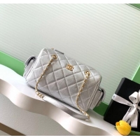 Best Grade Chanel Grained Calfskin Bowling Bag AS5791 Silver 2025