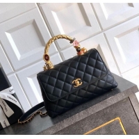 Best Price Chanel Calfskin Leather Small Flap Bag with Top Handle and Charm CH112701 Black 2025
