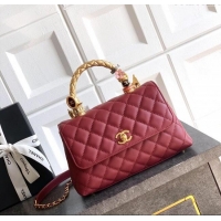 Best Design Chanel Calfskin Leather Small Flap Bag with Top Handle and Charm CH112701 Burgundy 2025