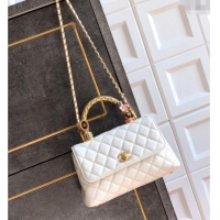 New Cheap Chanel Calfskin Leather Small Flap Bag with Top Handle and Charm CH112701 White 2025