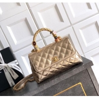 Grade Discount Chanel Calfskin Leather Small Flap Bag with Top Handle and Charm CH112701 Gold 2025
