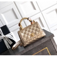 Unique Grade Chanel Calfskin Leather Mini Flap Bag with Top Handle and Charm CH112701 Gold 2025