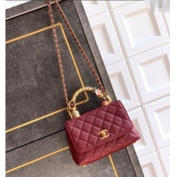 Popular Style Chanel Calfskin Leather Mini Flap Bag with Top Handle and Charm CH112701 Burgundy 2025